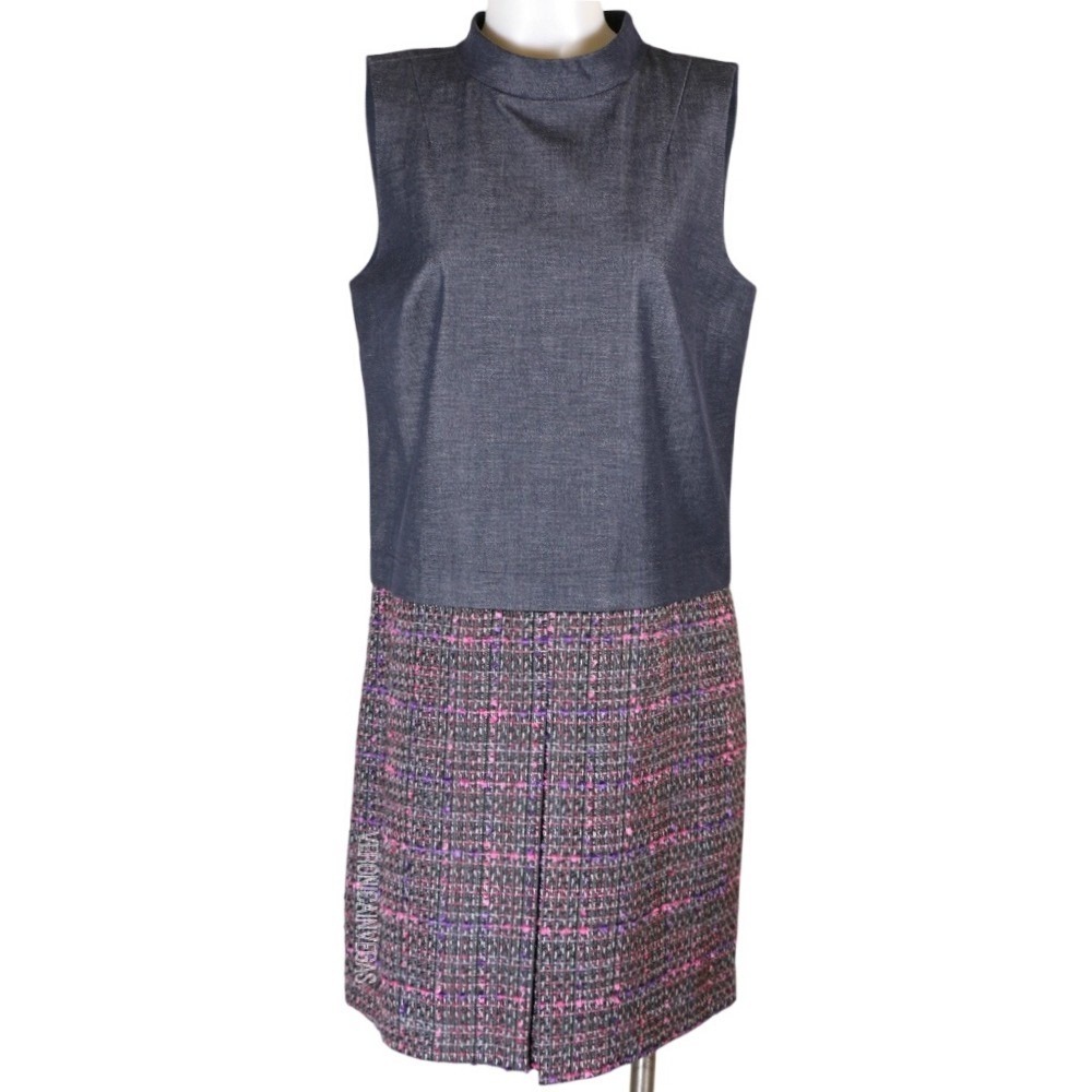 HALOGEN‎ DENIM TWEED MOCK NECK SHIFT DRESS SIZE M